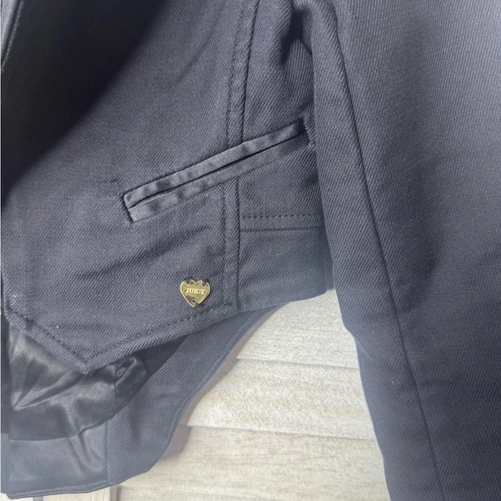 Juicy Couture Girls Black Blazer Jacket 4/5 Satin Trim Gold Zip Dressy Kids Coat